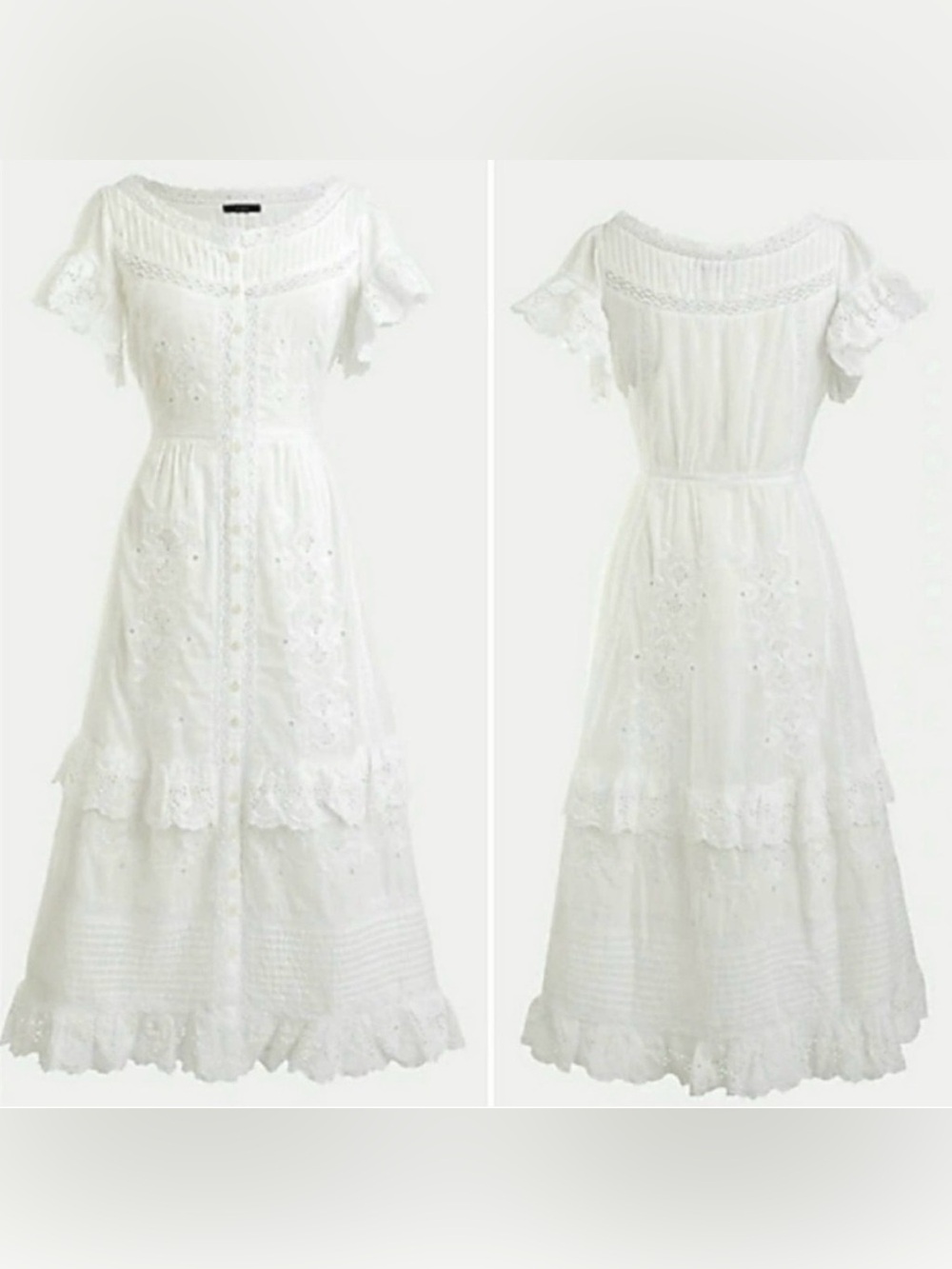 J Crew Embroidered White Midi Dress With Lace Trim Size 0